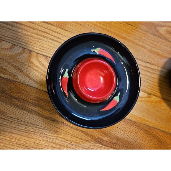 Vintage Y2k Black 4 piece Chip & Dip Serving Set Chili Pepper Design - Picture 5 of 10